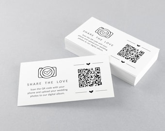 Share the Love Wedding QR Code Digital Photo Album Card, Printable Capture the Love Business Card Size Template Instant Download Digital