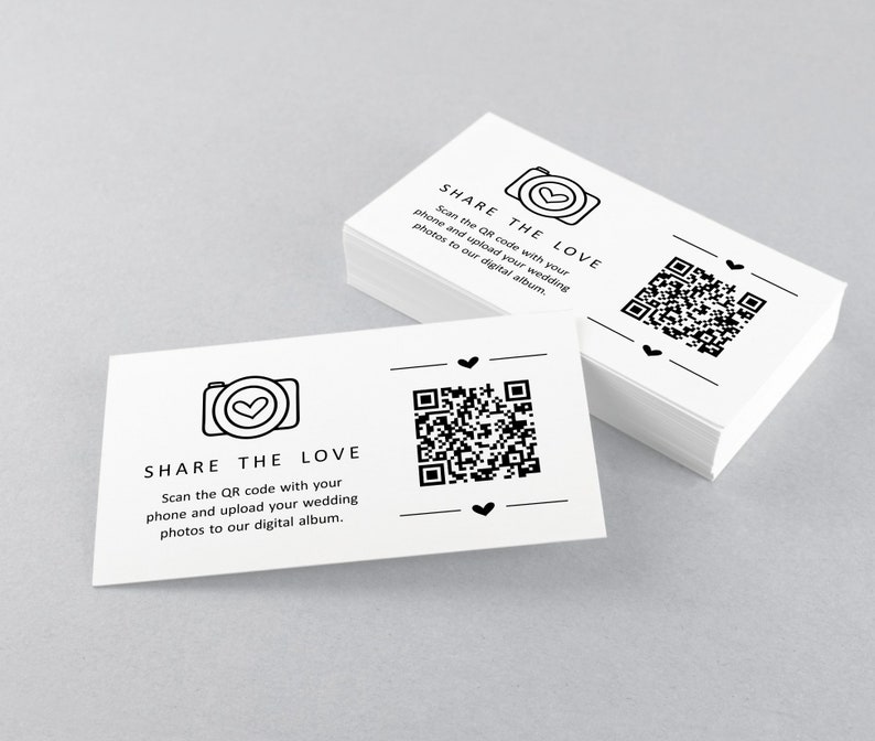 Share the Love Wedding QR Code Digital Photo Album Card, Printable Capture the Love Business Card Size Template Instant Download Digital image 1
