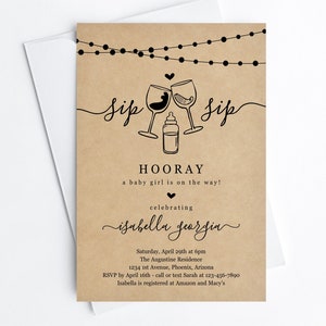 Modello di invito per l'acquazzone di bambino con vino divertente, stampabile Sip Sip Hooray Invite Evite, Boy Girl Gender Neutral Download immediato File digitale