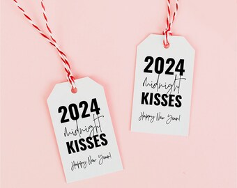 2024 Midnight Kisses New Years Favor Tag Template, Printable New Years Eve Party Decorations, Instant Download Digital File