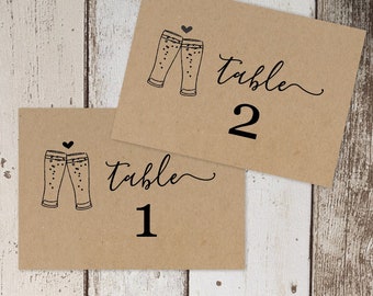 Wedding Table Number Template - Brewery Beer Toast Table Card Printable - Rustic Calligraphy on Kraft Paper | Editable PDF Instant Download