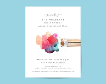 Art Show Flyer Template, Printable 8.5x11" Sign for Art Studio, Elementary, High School, College, Editable in Microsoft Word & Google Docs