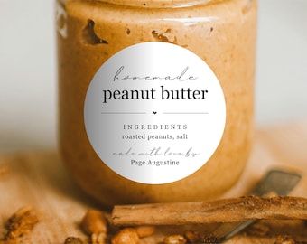 Homemade Peanut Butter Label Template - Printable Round Gift Sticker, Personalize Custom Editable PDF Digital File Instant Download DIY