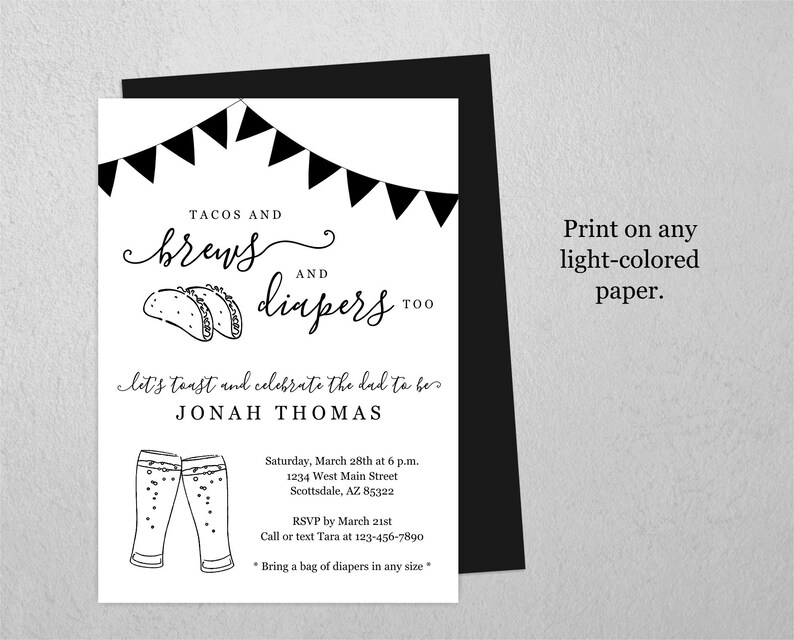 Tacos and Brews Diaper Too Invitation Template Printable Etsy