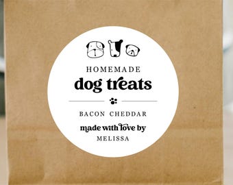 Dog Treat Label Template - Printable Homemade Dog Treat Gift or Favor 2" & 3" Round Sticker or Tag, Editable Digital File Instant Download