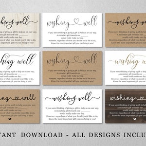 Eenvoudige Wishing Well Card Template, Afdrukbare Honeymoon Fund Gedicht Insert, Uitnodiging Behuizing, Kraft Papier, Bewerkbaar Instant Download File