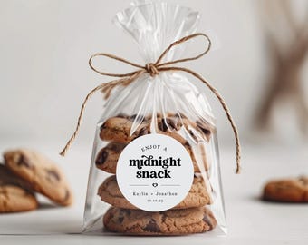 Midnight Snack Wedding Favor Labels - 2" Round Personalized Sweet and/or Salty Late Night Treat Bag Stickers, Snack Bag