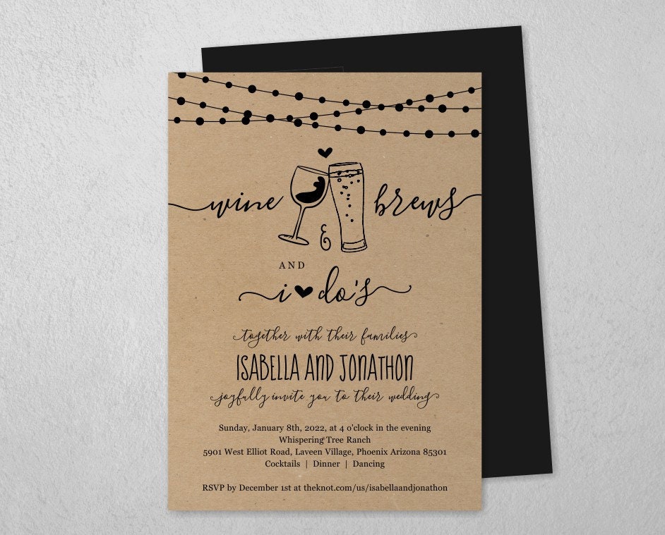 Wine & Brew and I Do Wedding Invitation Template, Wine Beer Toast