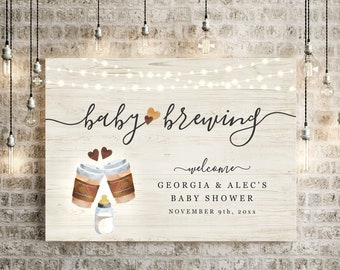 A Baby is Brewing Baby Shower Welcome Sign Printable Template, Coffee Tea Theme Bottle Toast Poster DIY PDF Instant Download Digital File