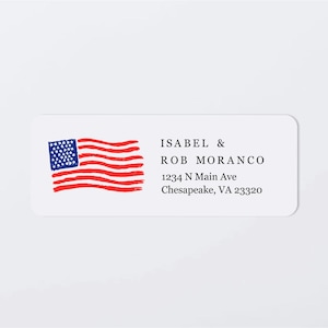 US Flag Address Label Template - Printable Patriotic American 4th of July Envelope Return Address Label, USA, Avery 1 x 2-5/8&quot;, PDF