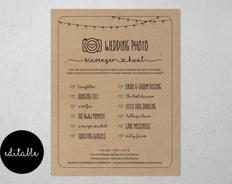 Editable Wedding Photo Scavenger Hunt Template, Printable I Spy Reception Table Game Card Activity, Instagram Sign Instant Download Digital