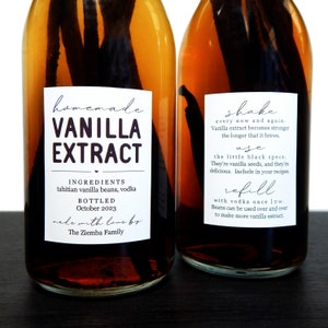 Homemade Vanilla Extract Labels with Instructions - Set of 18 Front and Back (36 in all) Personalized Gift Stickers - Water & Oil Resistant