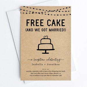 Funny Reception Only Invitation Template, Printable Fun Wedding Reception, Free Cake Elopement Party Invite Evite Instant Download File
