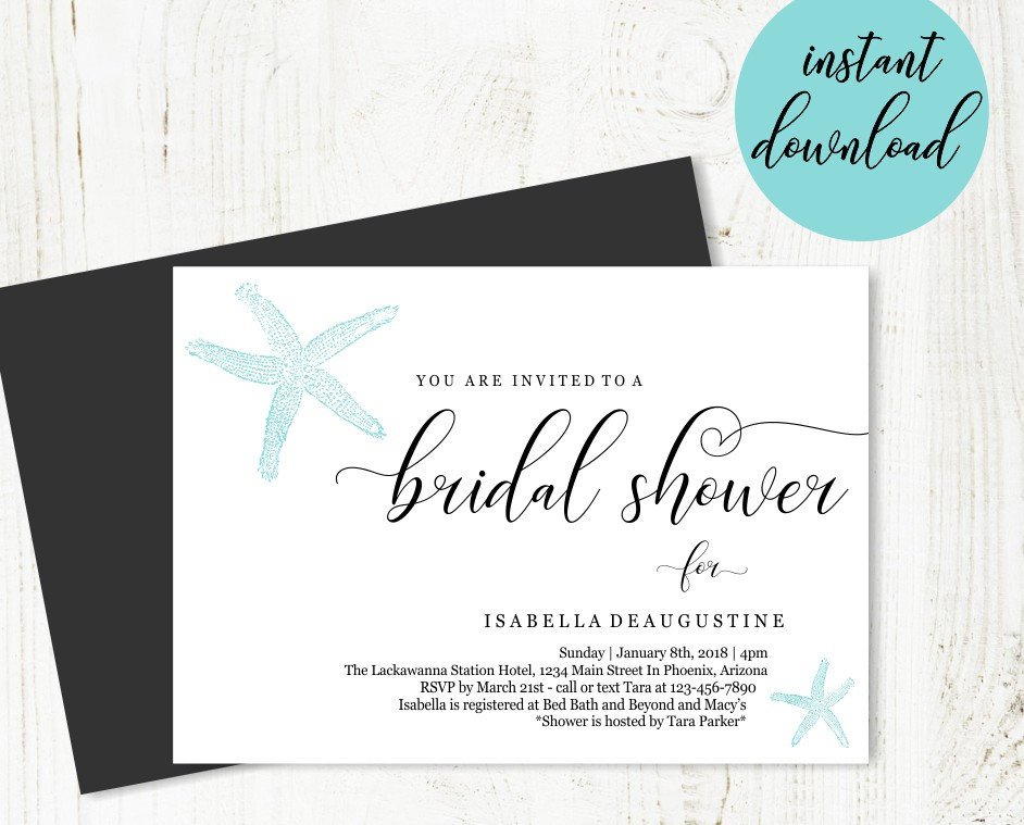 Beach Bridal Shower Invitation Template Printable Beach