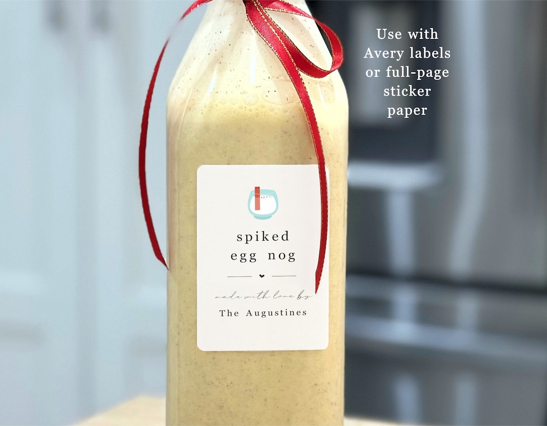 Homemade Eggnog Label Template, Printable Spiked Spiced Aged Egg Nog