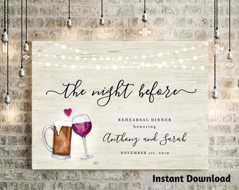 The Night Before Rehearsal Dinner Welcome Sign Printable Template - Beer & Wine Toast Brewery Poster DIY PDF Instant Download Digital File