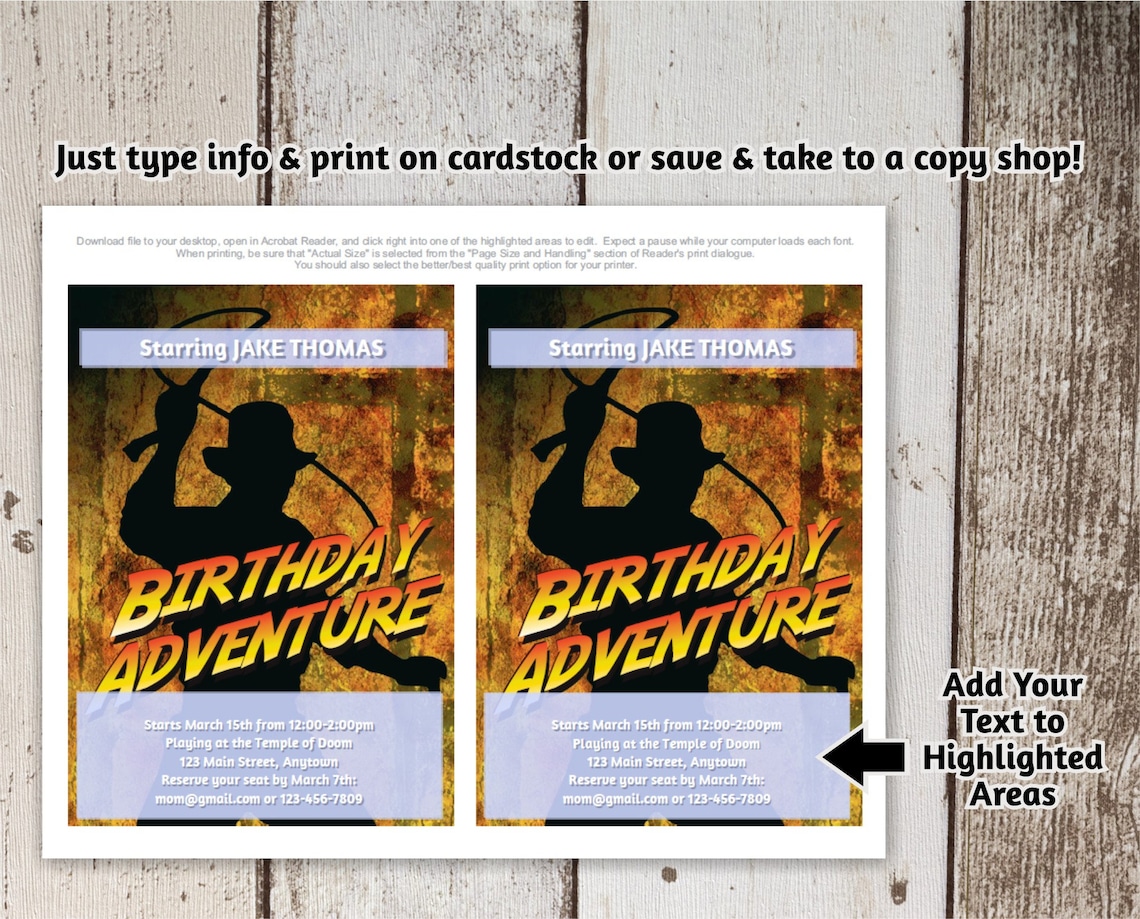 Indiana Jones Themed Birthday Party Invitation Template | Etsy