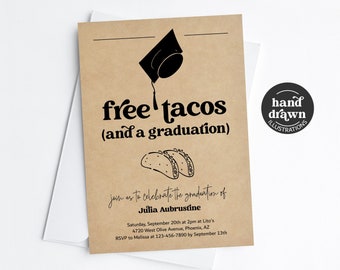 Taco Graduation Party Invitation Template, Printable Fun Funny 2024 Free Tacos Mexican Fiesta Theme Invite Evite Grad Download Digital File