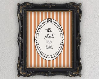 The Ghosts Say Hello Print, Printable Halloween Decor Wall Art, Vintage Illustration, Digital File Download