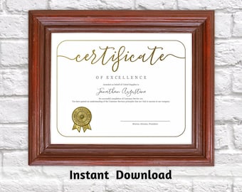 Certificate Template, Printable Award Certificate, Simple Design, Editable pdf Instant Download, Appreciation Recognition Excellence Blank