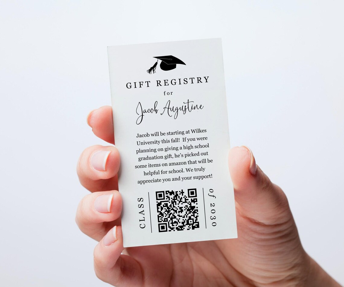 Graduation Gift Registry Card W- QR Code Template, Printable Graduation ...