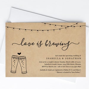 Love is Brewing Couple&#39;s Shower Invitation Template, Rustic Beer Brewery Bridal Wedding Rehearsal Dinner Engagement Party Invite Download