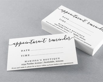 Printable Appointment Reminder Card Template, Simple Minimalist - Cardstock Kraft Paper or Avery Business Card Editable PDF Instant Download