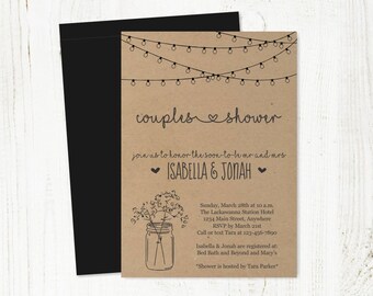 Couples Shower Invitation Template - Bridal / Wedding or Baby - Printable Rustic Mason Jar - Kraft Paper | Instant Download Digital File PDF