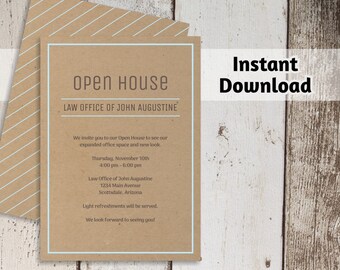 Printable Business Invitation Template - Open House Business Launch Networking Invitation on Kraft Paper - Instant Download Digital File PDF