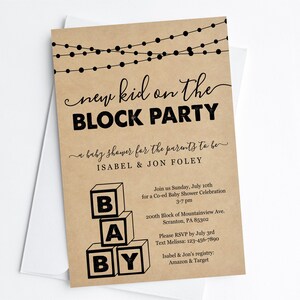 Modèle d'invitation à une fête de naissance pour baby shower, nouvel enfant sur le couple Shower inviter Evite, fichier numérique imprimable à téléchargement immédiat, Kraft
