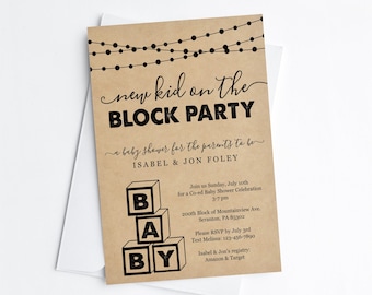 Baby Shower Block Party Invitation Template, New Kid on the Block Couple Shower Invite Evite, Printable Instant Download Digital File, Kraft