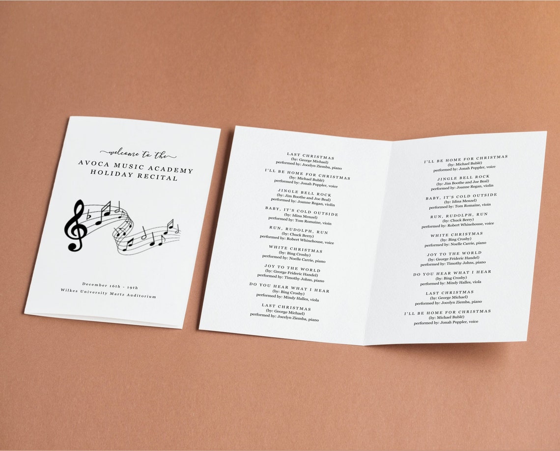 Music Studio Recital Program Template, Printable Piano Violin Voice ...