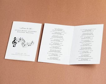 Music Studio Recital Program Template, Printable Piano Violin Voice Recital Pamphlet, Editable Band Competition Word Download Folded Booklet