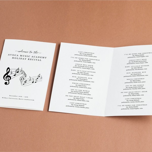 Music Studio Recital Program Template, Printable Piano Violin Voice Recital Pamphlet, Editable Band Competition Word Download Folded Booklet