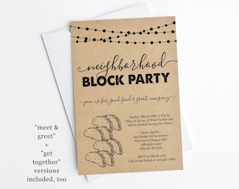 Taco Block Party Invitation Template, Printable Neighborhood Meet and Greet the Street Get Together Invite, Instant Download Digital File