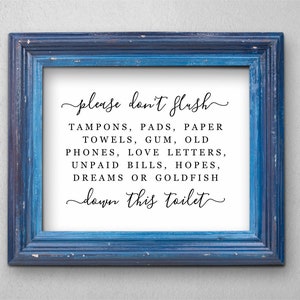 Printable Funny Bathroom Sign, Please Do Not Flush Quote, Sensitive Plumbing, Don&#39;t Flush Anything but TP, Instant Download Digital File