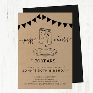 Pizza Cheers & Beers Birthday Invitation Template, Men Guy Adult Brewery Party Invite Téléchargement instantané, 21e 21 30e 30 40e 40 50e 50 ans