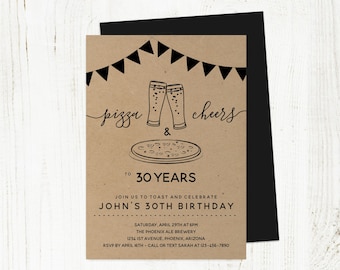 Pizza Cheers & Beers Birthday Invitation Template, Men Guy Adult Brewery Party Invite Instant Download, 21st 21 30th 30 40th 40 50th 50 Year