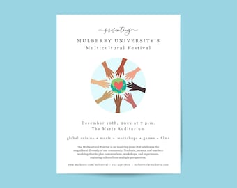 Multicultural Festival Flyer Template, Printable 8.5x11" International Night Sign for School, Church, Community, Edit in Word & Google Docs