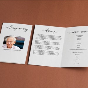 Modello di programma funebre - Opuscolo di servizio commemorativo stampabile - Bollettino dell'ordine di servizio - Opuscolo piegato con download istantaneo di word modificabile