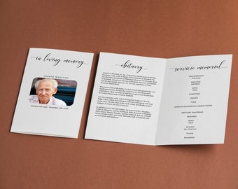 Funeral Program Template -  Printable Memorial Service Pamphlet - Order of Service Bulletin - Editable Word Instant Download Folded Booklet