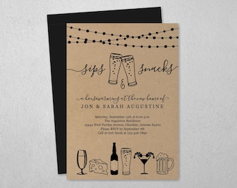 Sips & Snacks Invitation Template, Housewarming Business Event Engagement Party Couple Shower, Beer Bite Appetizer Hors d'oeuvre Invite