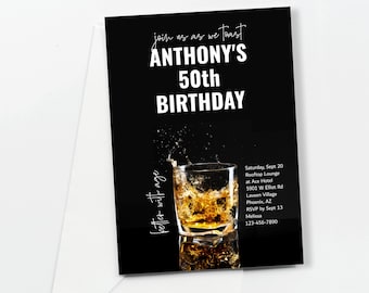 Whiskey Birthday Invitation Template, Printable Mens 30th 40th 50th 60th Party Editable Adult Invite Evite Download Digital File Text Phone