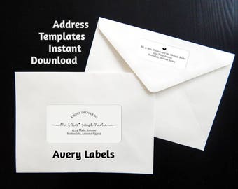 Printable Address Template for Envelope Labels - Avery 2 x 4" & 1 x 2-5/8" - Wedding, Christmas, etc. - Instant Download Digital File PDF