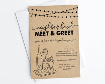 Neighborhood Meet & Greet Invitation Template, Printable Meet the Neighbors Party Invite Evite, Instant Download Digital File Editable PDF