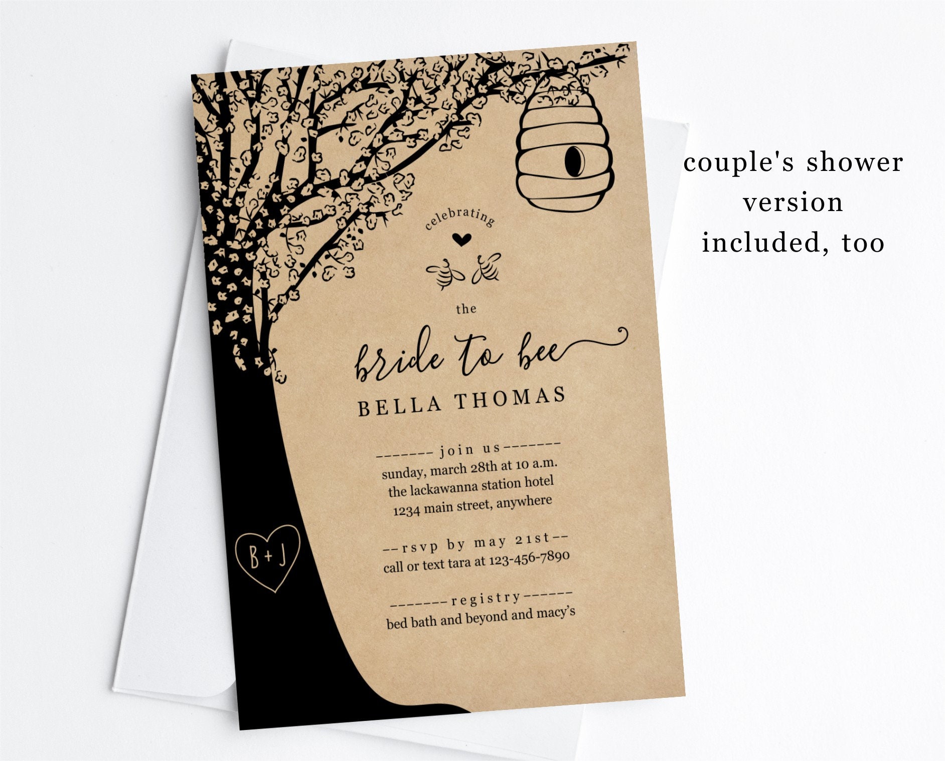 Bride to Bee Bridal Shower Invitation Template, Couples Wedding Shower