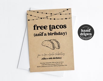 Taco Birthday Party Invitation Template, Printable Fun Funny Free Tacos Mexican Fiesta Theme Girl or Boy Invite Evite Download Digital Kraft