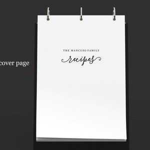 May include: White cover page for a recipe binder with the text "The Mancuso Family recipes" in black.