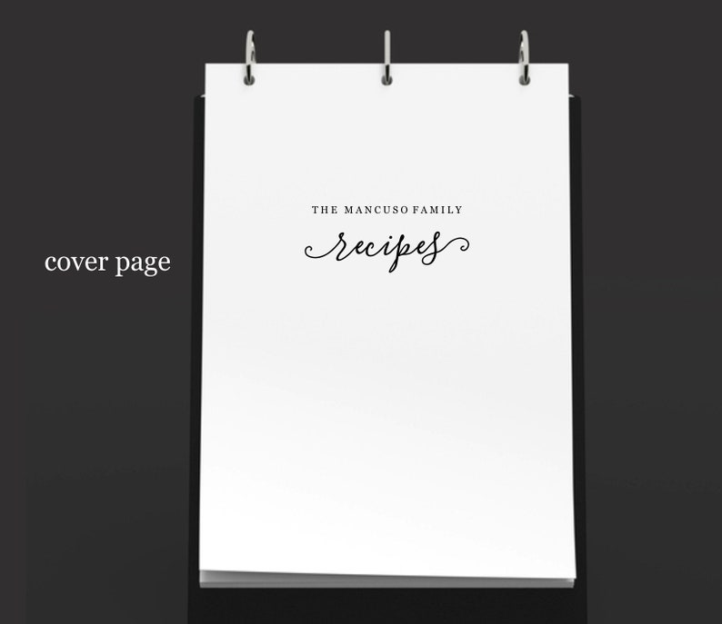 May include: White cover page for a recipe binder with the text "The Mancuso Family recipes" in black.