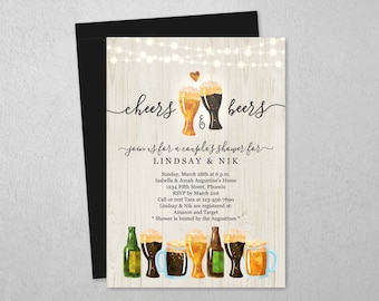 Cheers & Beer Couple Shower Invitation Template, Beer Bridal Wedding Rehearsal Dinner Engagement Party, Brewery Invite Download, Text Email